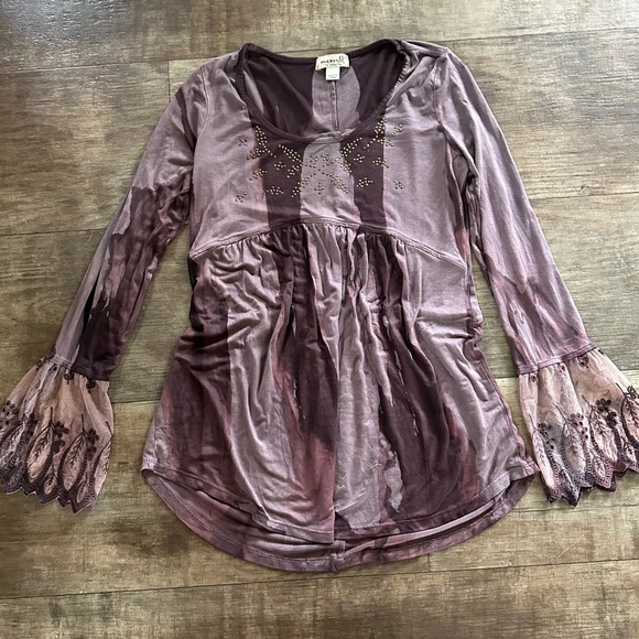 ONE WORLD Tops - One World purple tie dye lace bell sleeve bohemian top